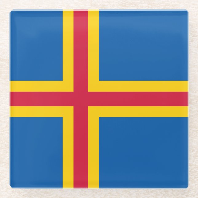 Patriotic Åland Islands Flag Glass Coaster (Front)