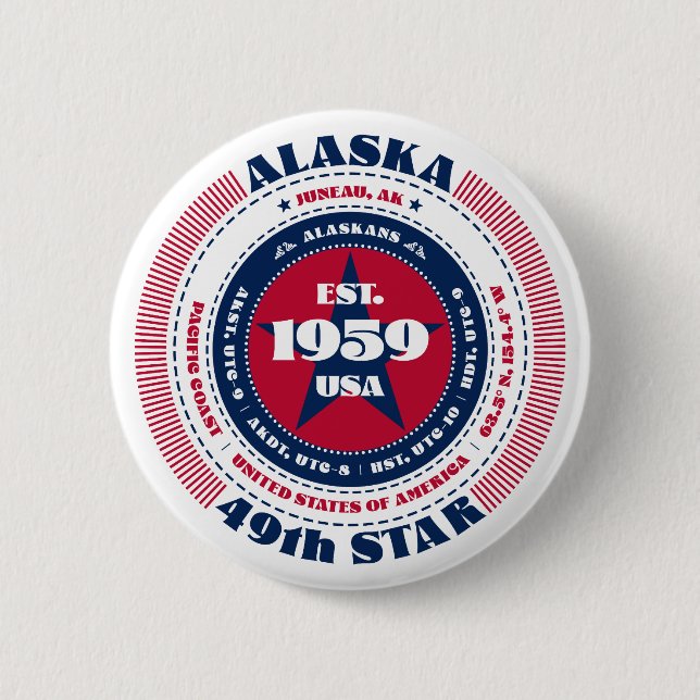 Patriotic Alaska Circle with State Details 2 Inch Round Button (Front)