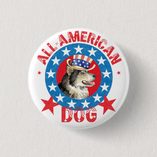 Patriotic Alaskan Malemute 1 Inch Round Button
