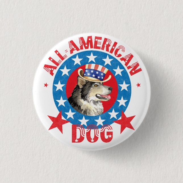 Patriotic Alaskan Malemute 1 Inch Round Button (Front)