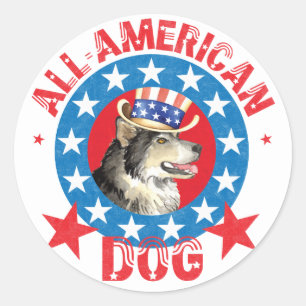 Patriotic Alaskan Malemute Classic Round Sticker