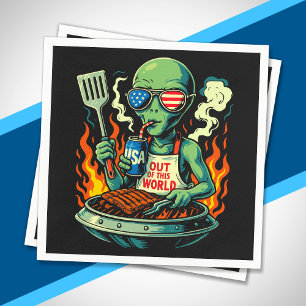 Patriotic Alien BBQ Grill American Flag Sunglasses Napkin
