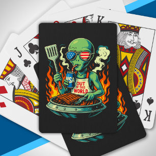 Patriotic Alien BBQ Grill American Flag Sunglasses Playing Cards