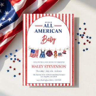 Patriotic All American Baby 4th July Baby Shower Invitation