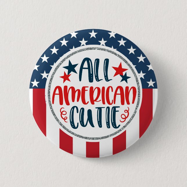 Patriotic All American Cutie Stars Stripes Unique 2 Inch Round Button (Front)
