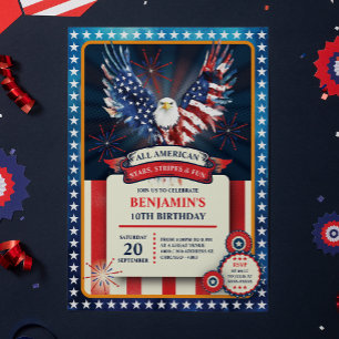 Patriotic All American Eagle Birthday Party Invitation