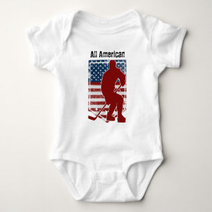 Patriotic All-American Hockey Vintage Distressed Baby Bodysuit