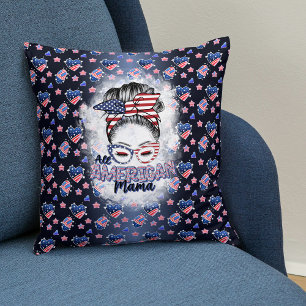 Patriotic All American Mama Messy Bun Throw Pillow
