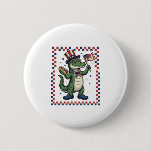 Patriotic Alligator Hot Dog Flag Vintage Shirt Des 2 Inch Round Button