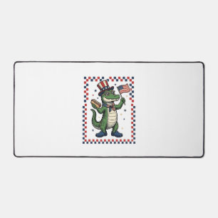 Patriotic Alligator Hot Dog Flag Vintage Shirt Des Desk Mat
