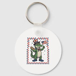 Patriotic Alligator Hot Dog Flag Vintage Shirt Des Keychain