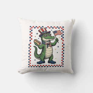 Patriotic Alligator Hot Dog Flag Vintage Shirt Des Throw Pillow