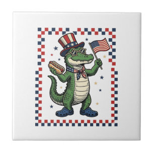 Patriotic Alligator Hot Dog Flag Vintage Shirt Des Tile
