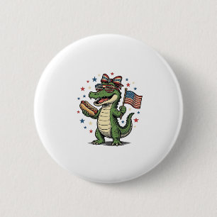 Patriotic Alligator Hot Dog Vintage Vector Shirt ( 2 Inch Round Button