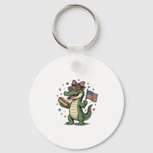 Patriotic Alligator Hot Dog Vintage Vector Shirt ( Keychain