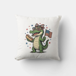 Patriotic Alligator Hot Dog Vintage Vector Shirt ( Throw Pillow