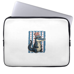 Patriotic Alligator Vintage Engraving Shirt Design Laptop Sleeve