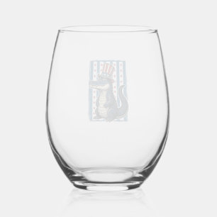 Patriotic Alligator Vintage Engraving Shirt Design Stemless Wine Glass