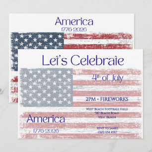 Patriotic America 1776 - 2026 Flag Celebration  In Invitation