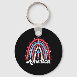 Patriotic America Boho Rainbow 4th Of July Indepen Keychain