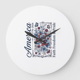 Patriotic America Floral Vintage Shirt Design_1 Large Clock