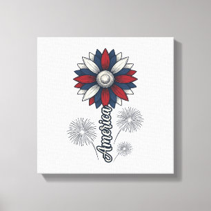 Patriotic America Flower Fireworks Vector Design_1 Canvas Print
