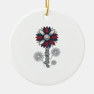 Patriotic America Flower Fireworks Vector Design_1 Ceramic Ornament