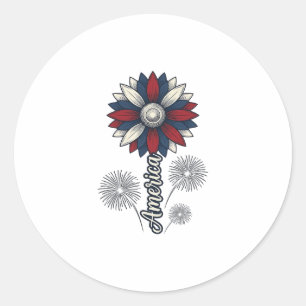 Patriotic America Flower Fireworks Vector Design_1 Classic Round Sticker
