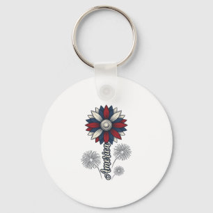 Patriotic America Flower Fireworks Vector Design_1 Keychain