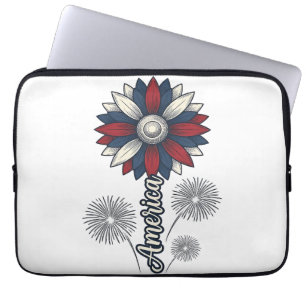 Patriotic America Flower Fireworks Vector Design_1 Laptop Sleeve