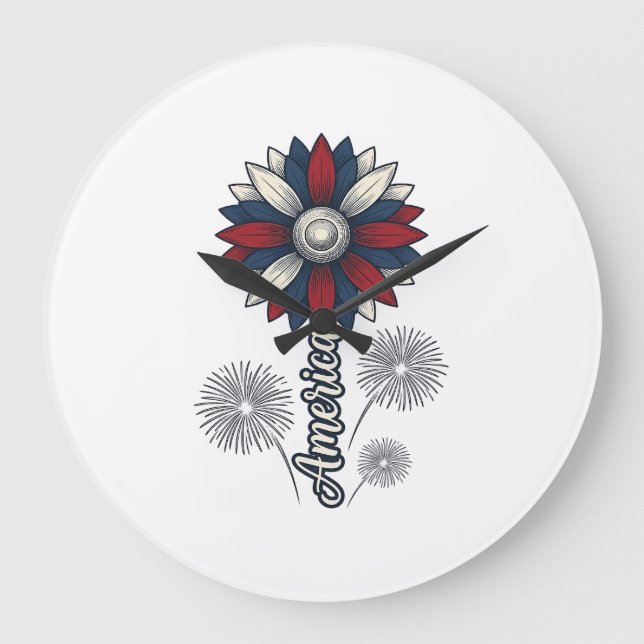Patriotic America Flower Fireworks Vector Design_1 Large Clock (Front)