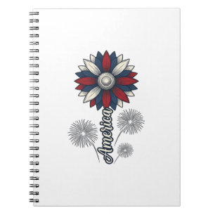 Patriotic America Flower Fireworks Vector Design_1 Notebook