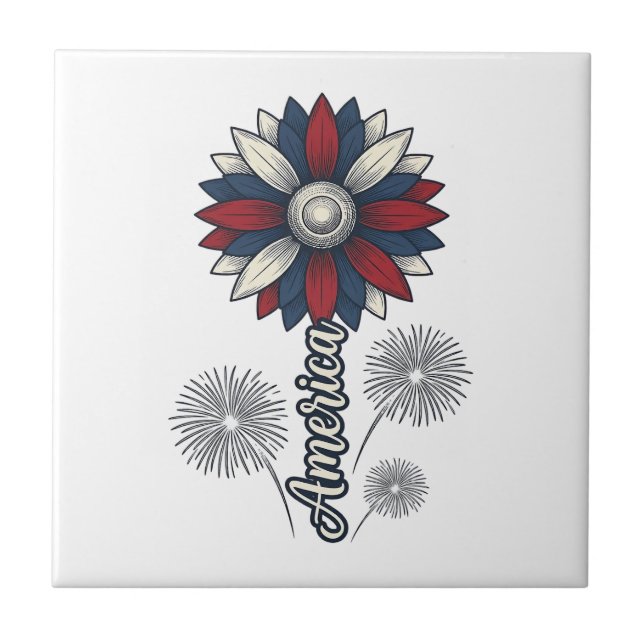 Patriotic America Flower Fireworks Vector Design_1 Tile (Front)