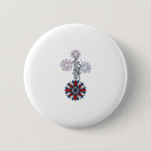 Patriotic America Flower Fireworks Vintage Design_ 2 Inch Round Button