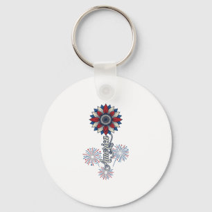 Patriotic America Flower Fireworks Vintage Design_ Keychain
