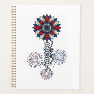 Patriotic America Flower Fireworks Vintage Design_ Planner