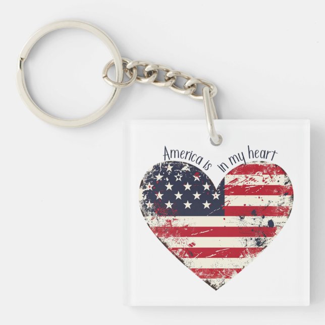Patriotic America is in my heart Keychain (Front)