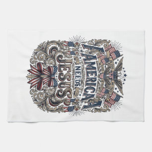 Patriotic America Needs Jesus Vintage T-Shirt Kitchen Towel