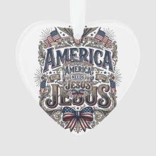 Patriotic America Needs Jesus Vintage T-Shirt Ornament
