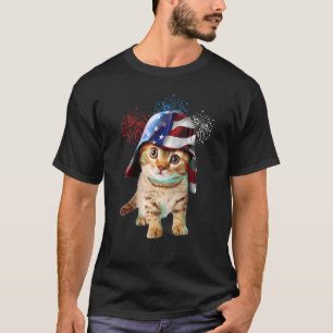 Patriotic America Warrior Cat 4 Of July Fireworks  T-Shirt