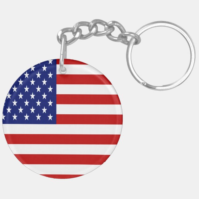 Patriotic American And Texas Flags Keychain (Back Left)