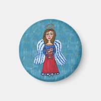 Patriotic American Angel Blue Striped Wings Flag
