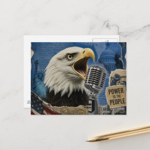Patriotic American Bald Eagle Mixed Media Collage Postcard