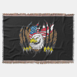 Patriotic American Bald Eagle USA Flag Throw Blanket