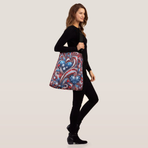 Patriotic American bling swirls stars hearts  Crossbody Bag