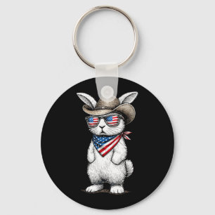 Patriotic American Bunny Cowboy Face Easter Day Keychain
