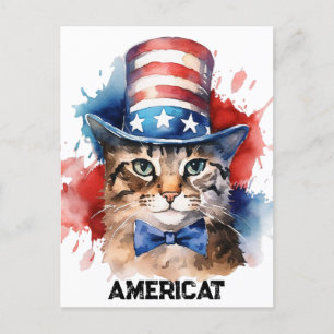 Patriotic American Cat, 4th of July Tote Bag  Postcard