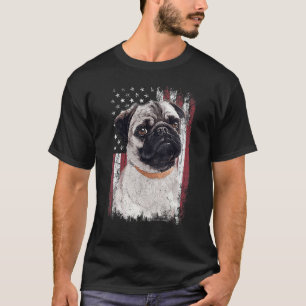 Patriotic American Chinese Pug Dog USA Flag T-Shirt