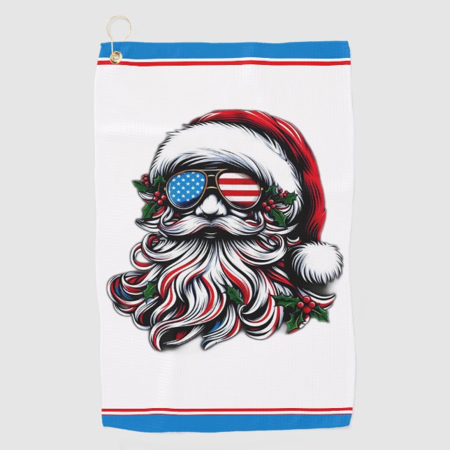 Patriotic/American Christmas Santa Golf Towel (Front)