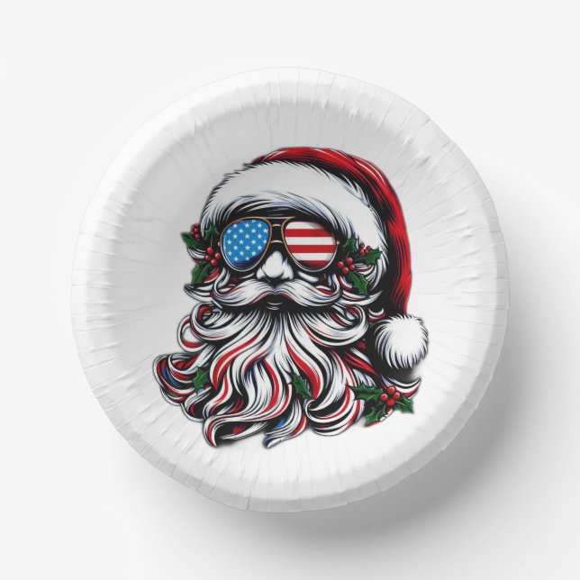Patriotic/American Christmas Santa Paper Plate (Front)